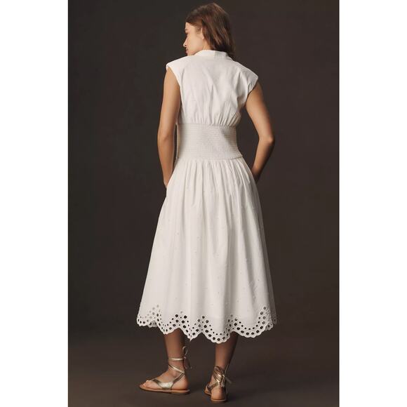 by ANTHROPOLOGIE sz M The Tommie cap sleeve zip dress eyelet edition in white - Picture 3 of 4